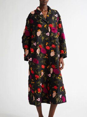$4050 ERDEM IKRAM Black Multi Metallic Floral Trench Coat size Small